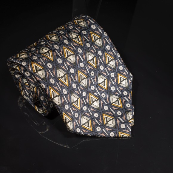Pierre Balmain 100% Silk Tie Navy Brown Geometric Mens Luxury Necktie - Picture 2 of 5